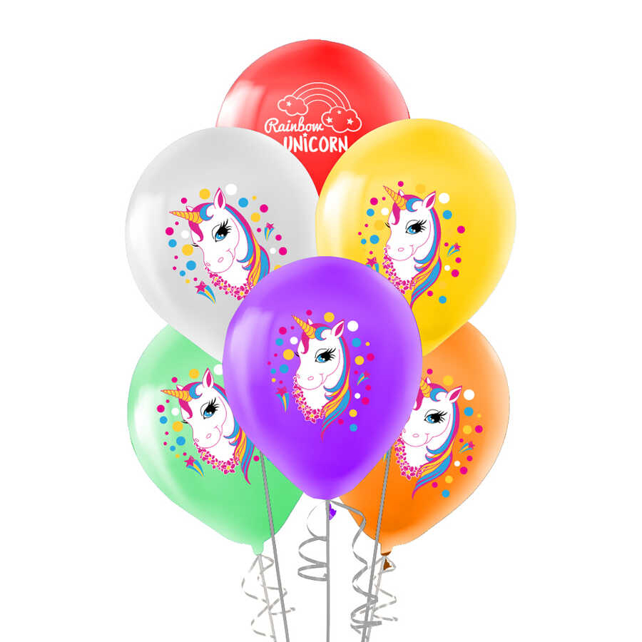 Balon Lisanslı Unicorn Rainbow Karışık 5'li 